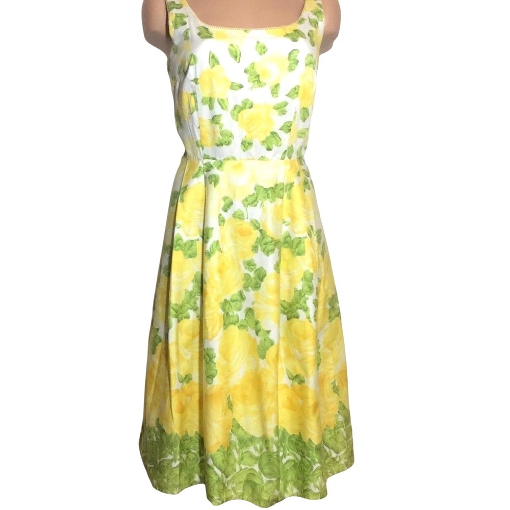 B. Smart Womens Yellow Rose Floral Cotton Fit & Flare‎ Dress Size 15/16 M39J2604